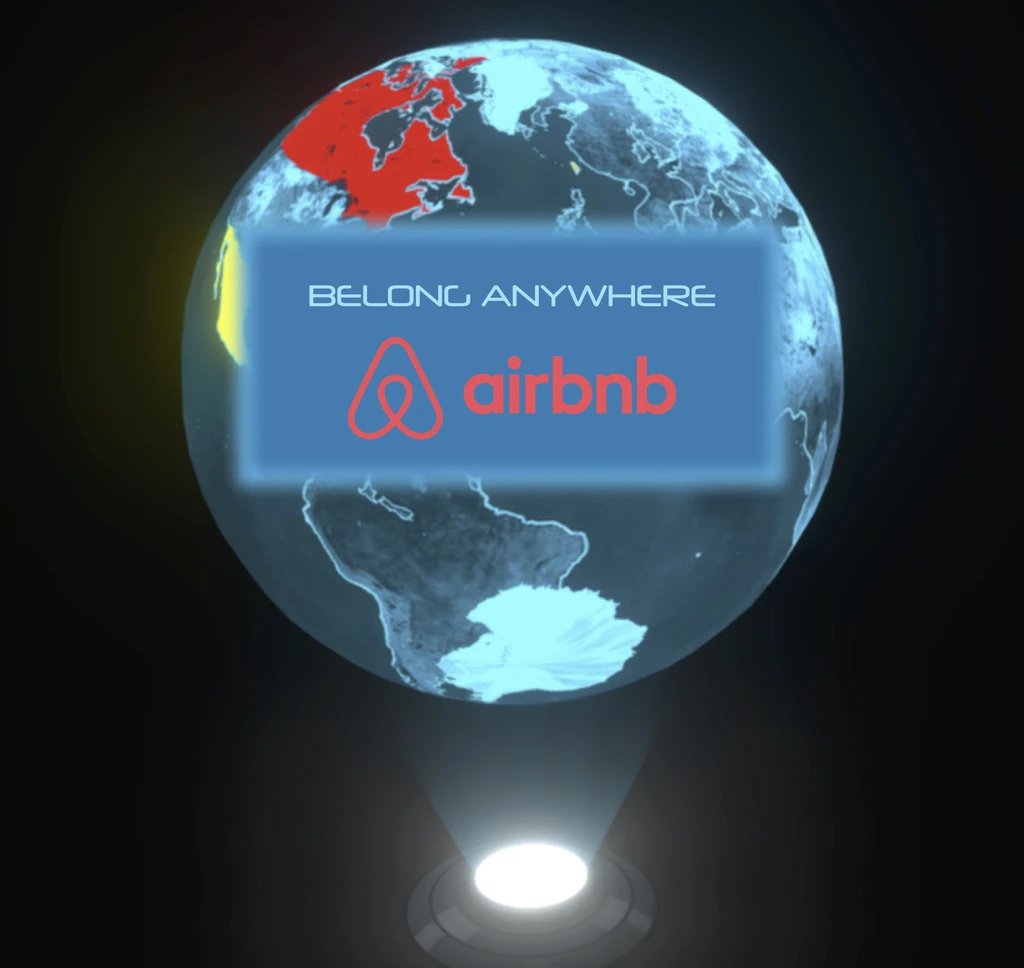 Holographic globe with Airbnb brand message