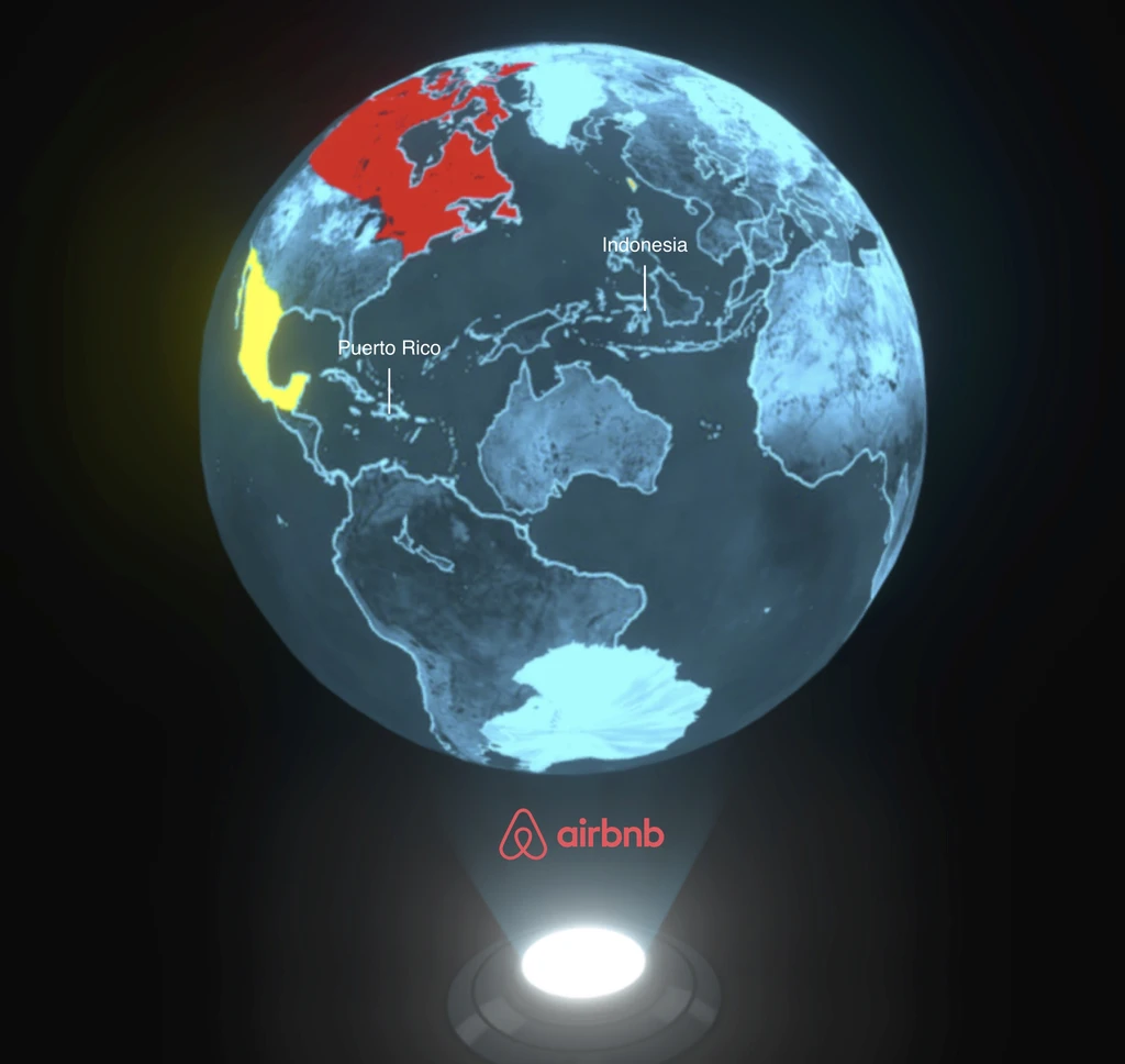 Holographic globe with Airbnb logo