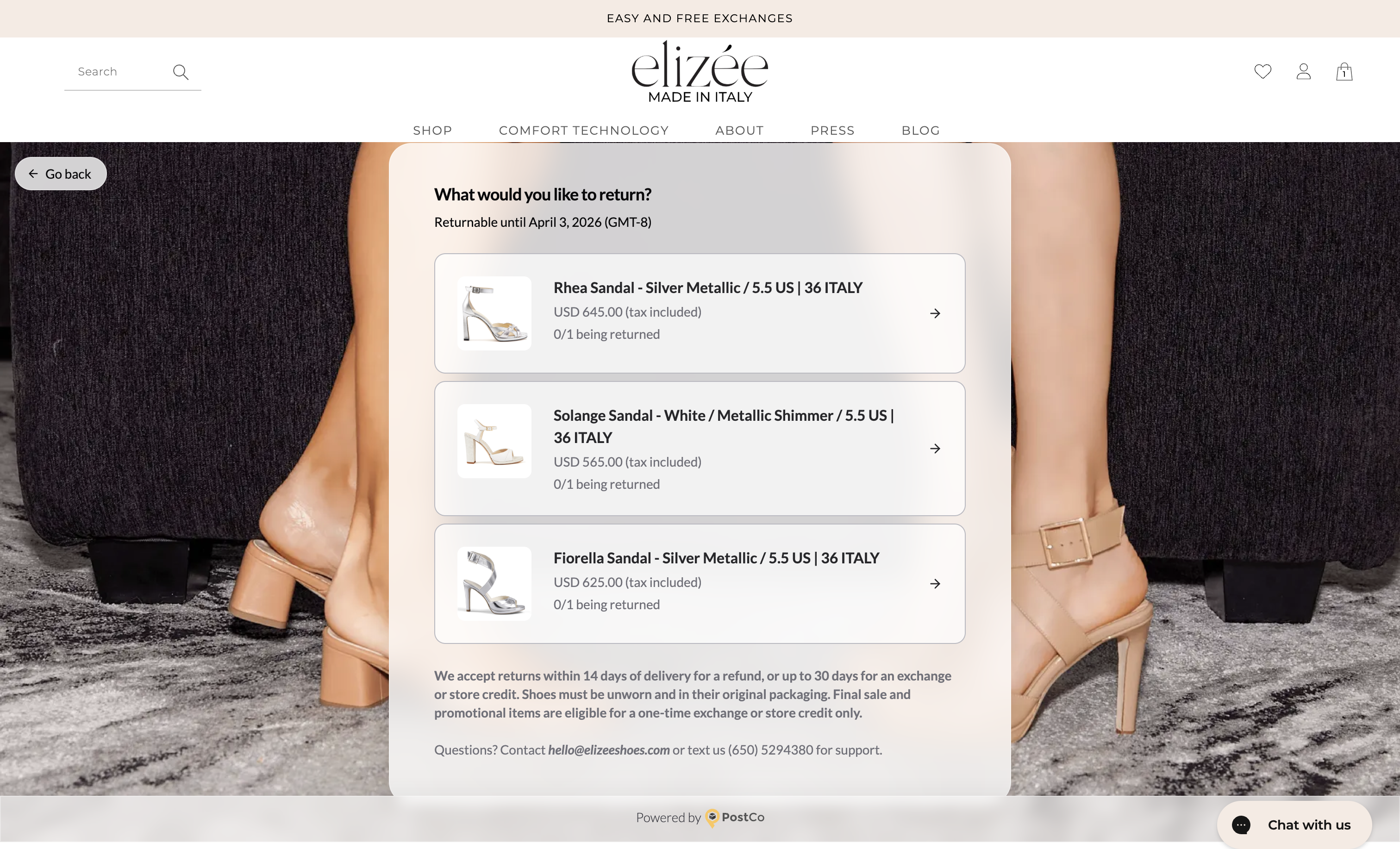 Elizee choose return options step