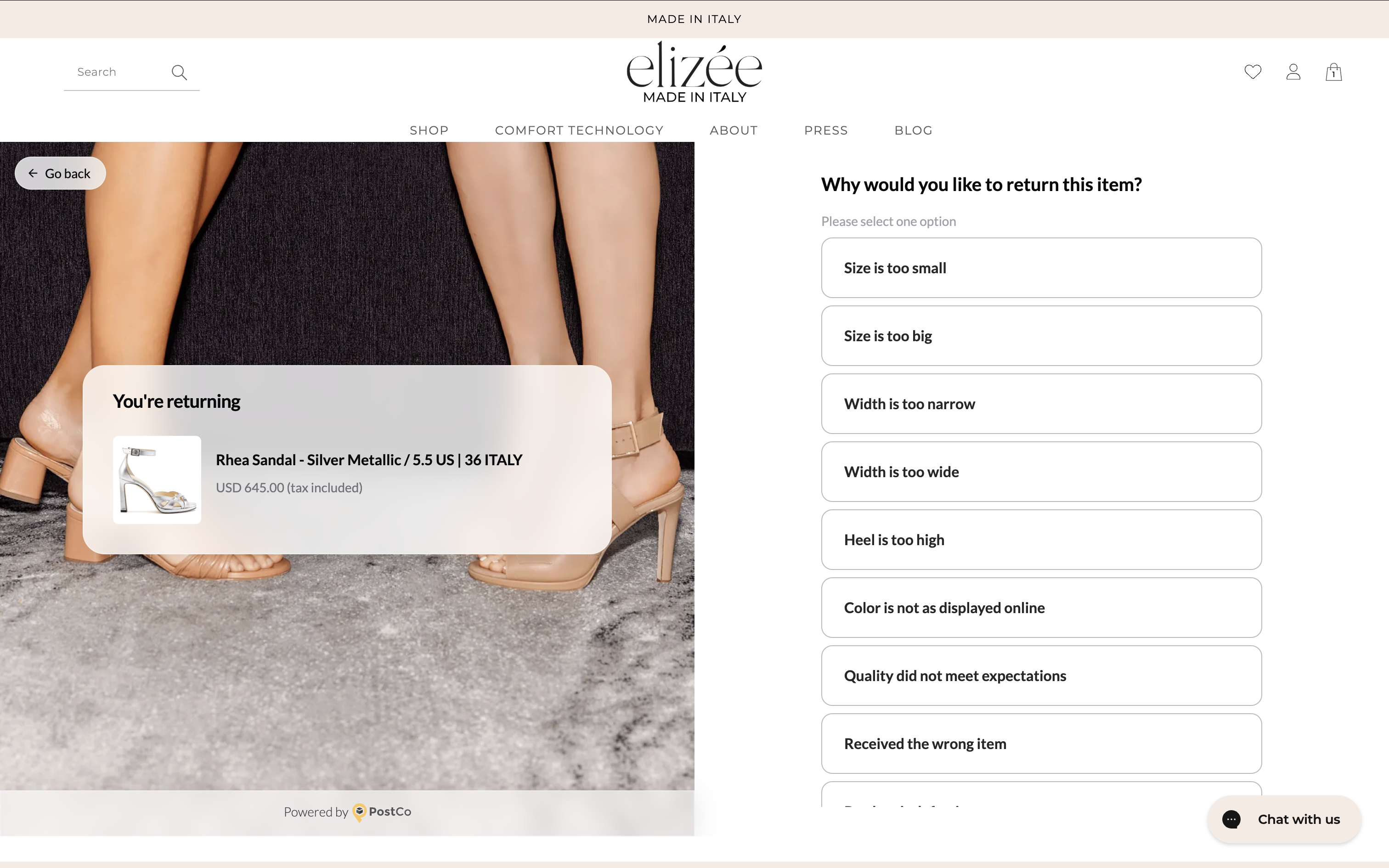 Elizee return reason step