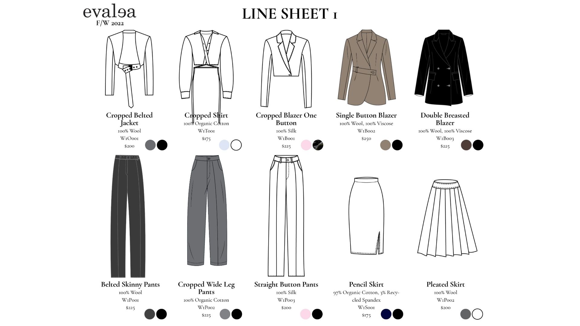 EVALEA Line Sheet One Color