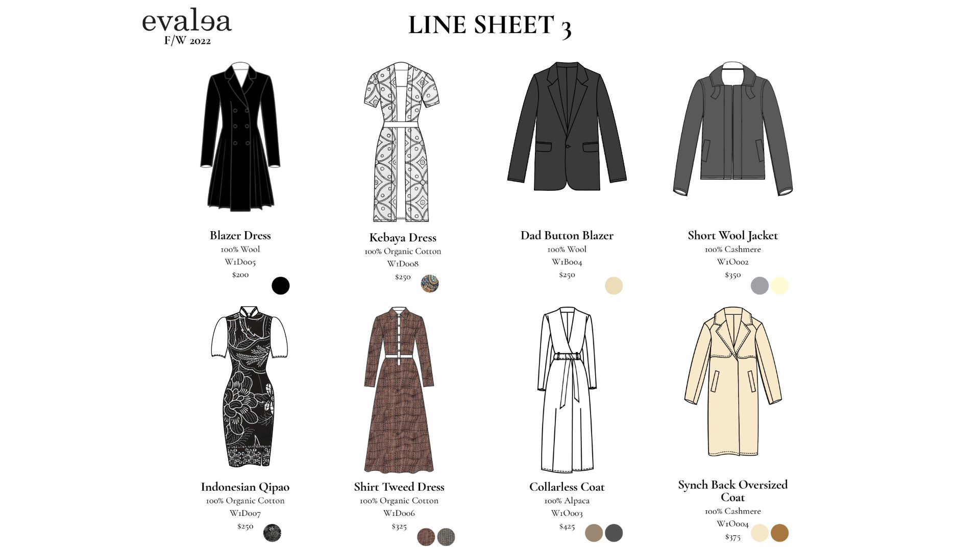 EVALEA Line Sheet Three Color