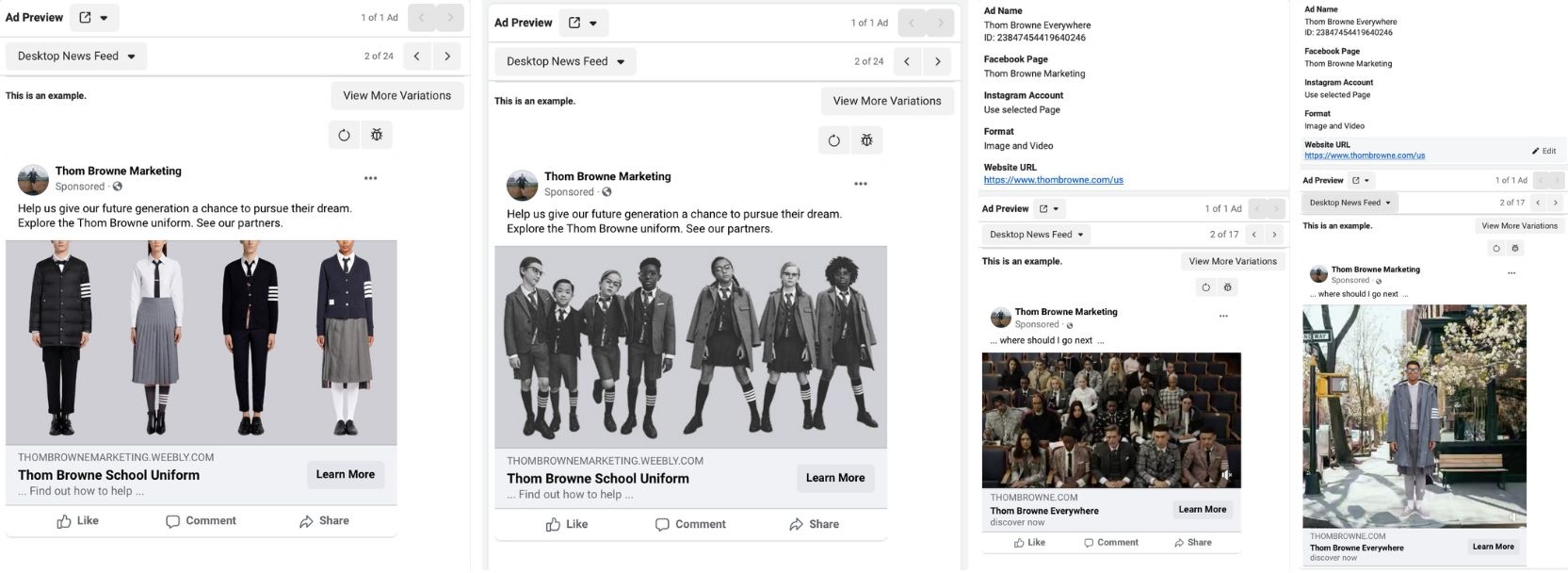 Thom Browne Facebook Ads
